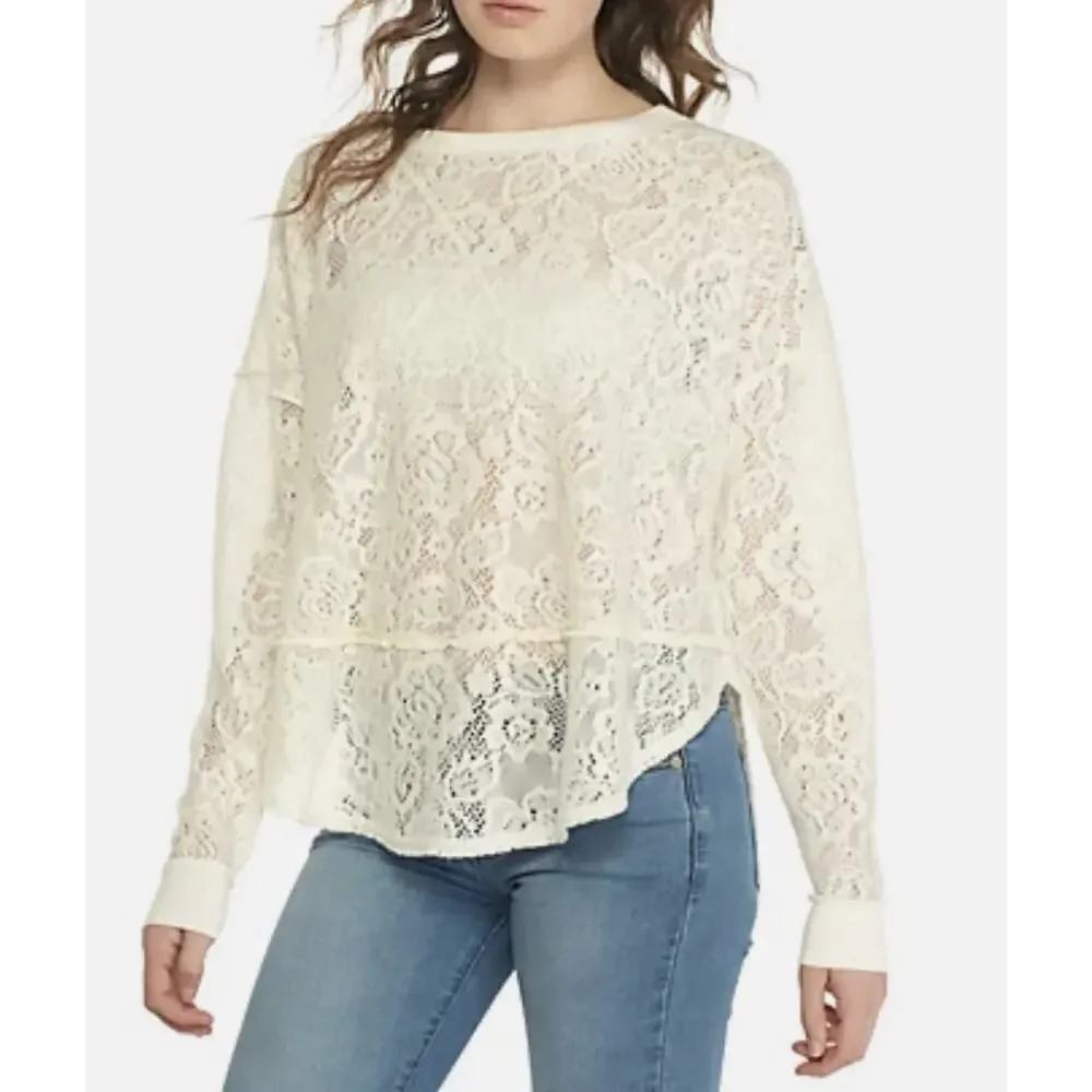 3 FOR $45 SALE | Free People Sheer Floral Lace Pullover Off White S